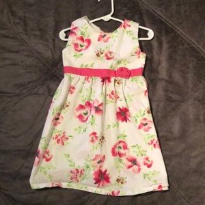 Pink flowered toddler white dress